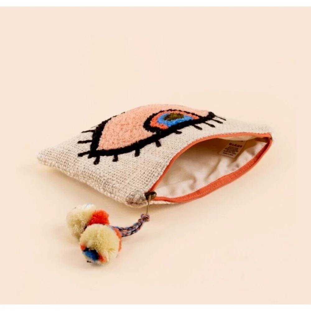 Embroidered Cotton Evil Eye Malocchio Makeup Pouch